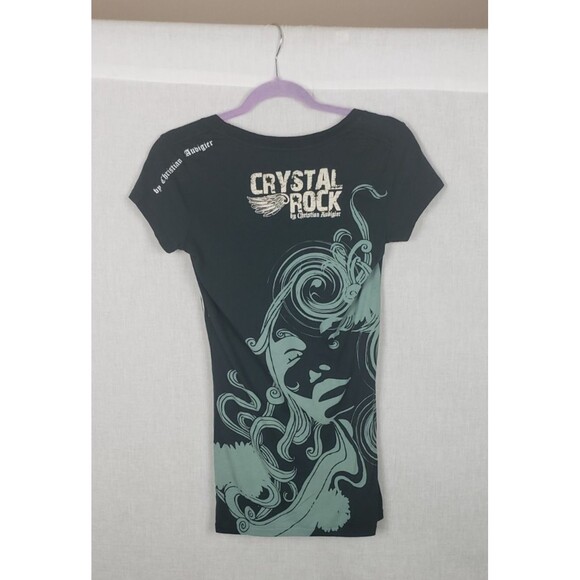 Christian Audigier Crystal Rock Womens Tunic Top M Navy Blue Floral Y2K Limited - Picture 4 of 6